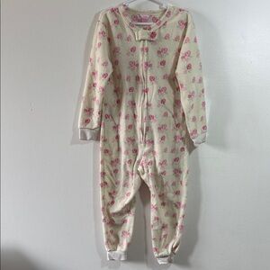 Purekids Warm Floral Cream and Pink Kids Fleece Bodysuit, PRELOVED, 3-4Y